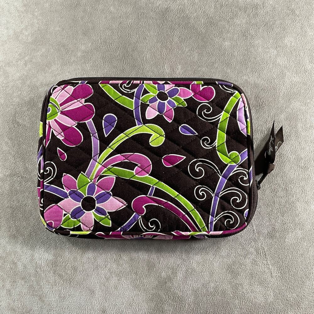 Vera Bradley Quilted Full Zip Sleeve Case Purple Floral Cotton 6x8 Flowers
